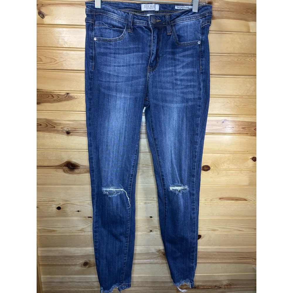 Judy Blue High Waist Skinny Fit Denim Blue Jeans Size 5/27 Dark Wash Distressed